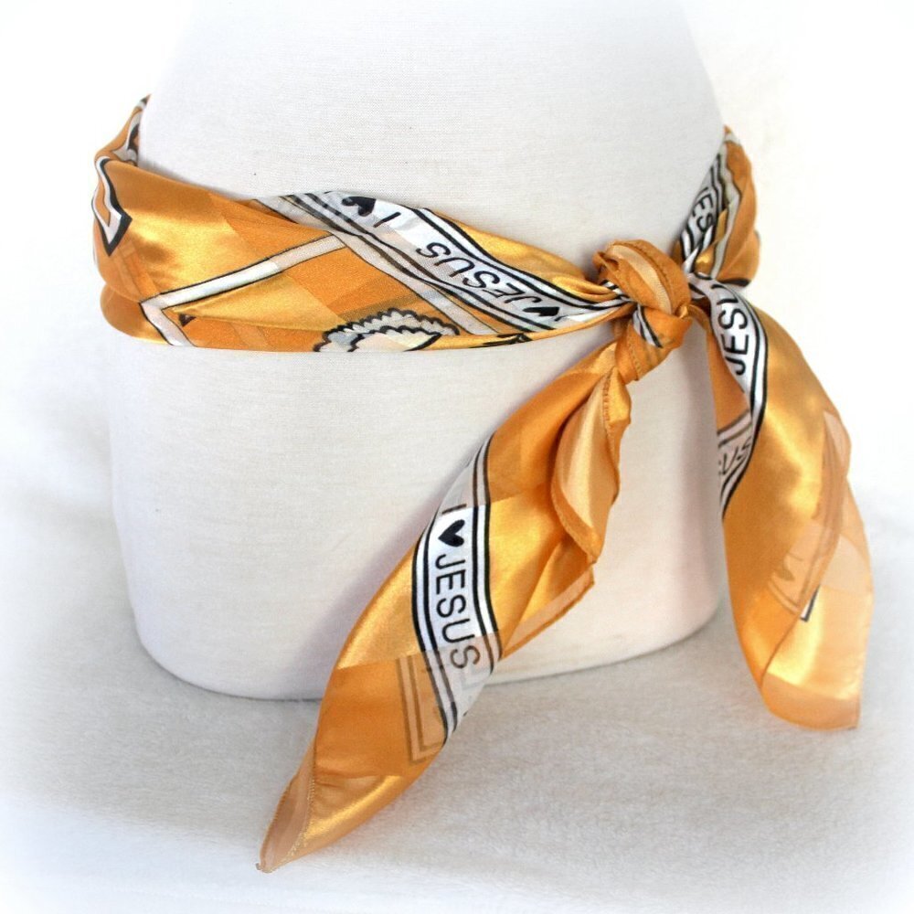 Gold Dove Bible Holy Spirit Worship Veil Christian Cross I ❤ Love Jesus Scarf
